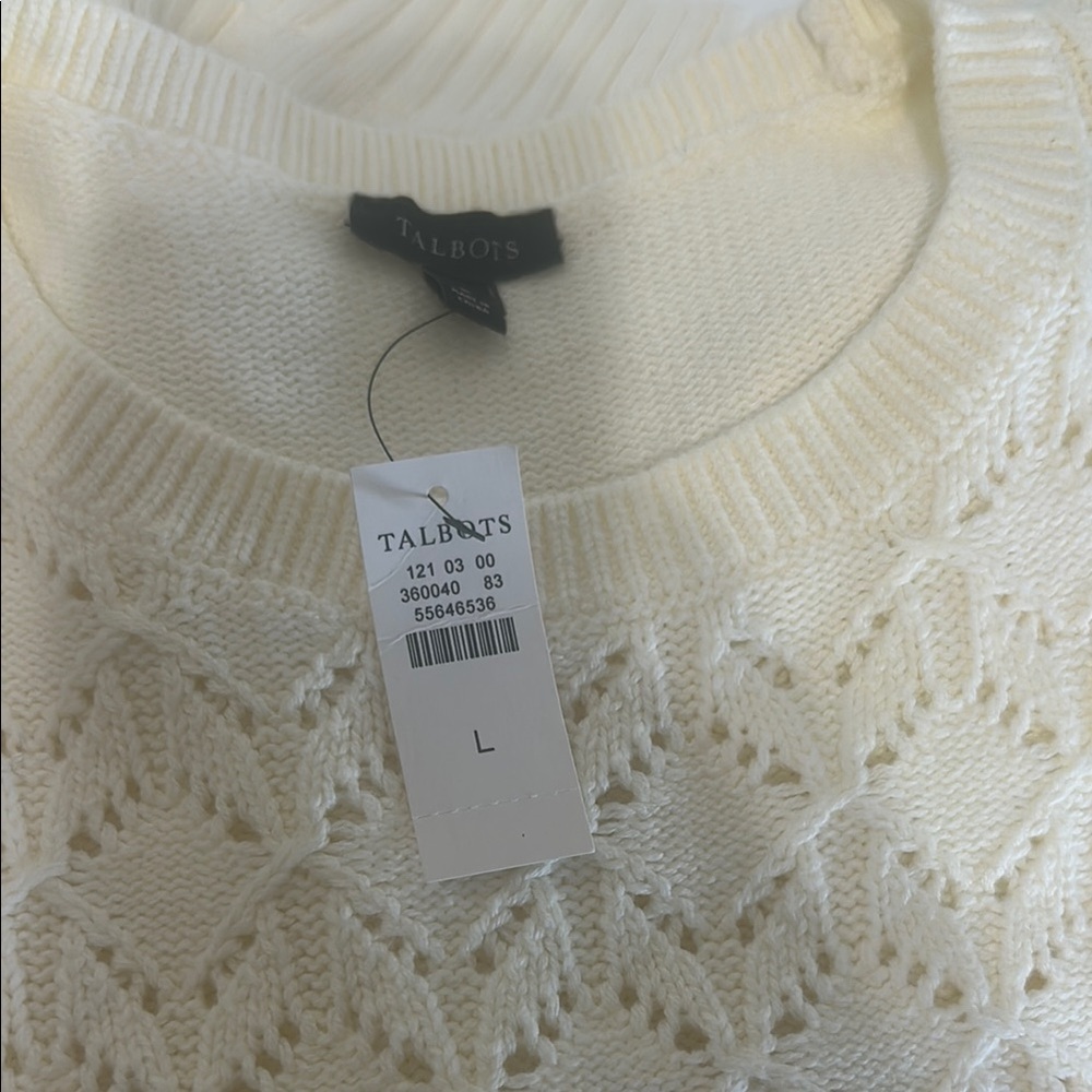 Talbots Cream Crew Neck Sweater with Lace Detail - Picture 3 of 8